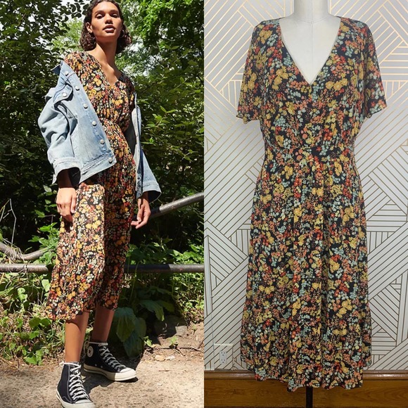 Madewell Dolman-Sleeve Ruffle-Hem Midi Dress in Flower Garden Size US 6 - Picture 1 of 12